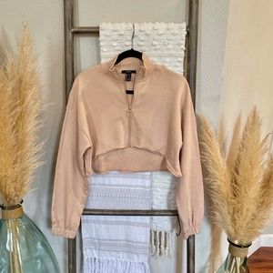 Forever 21 Tan Cropped Zip Up - Size S